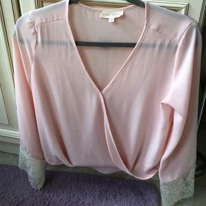 Baby Pink Lace Bell Sleeve Blouse - Never Worn